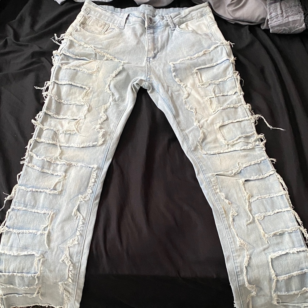 ROMWE Light Blue Distressed Cargo Pants